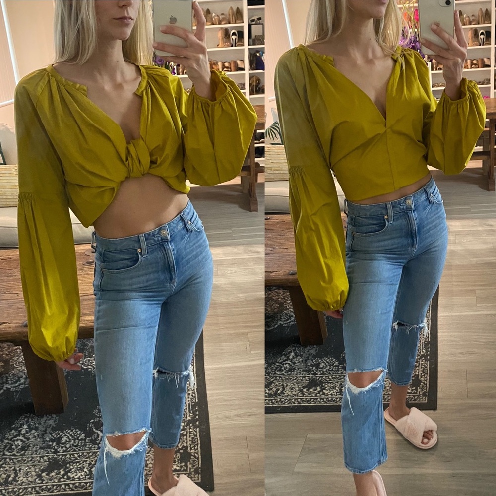 NWT Zara Chartreuse Cotton Blouse size XS
